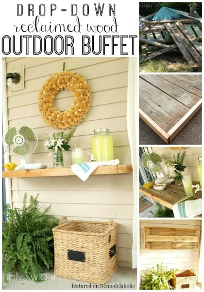 Drop-Down Reclaimed Wood Outdoor Buffet, Simply Swider featured on Remodelaholic