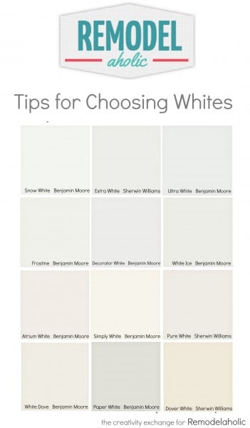 Tricks for easily choosing white paint colors. Remodelaholic