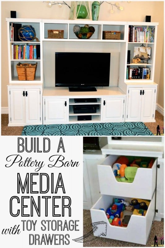 media center with toy storage drawers, Her Toolbelt on Remodelaholic