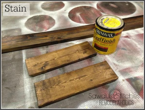 Staining boards for Ikea Lack Shelf Hack
