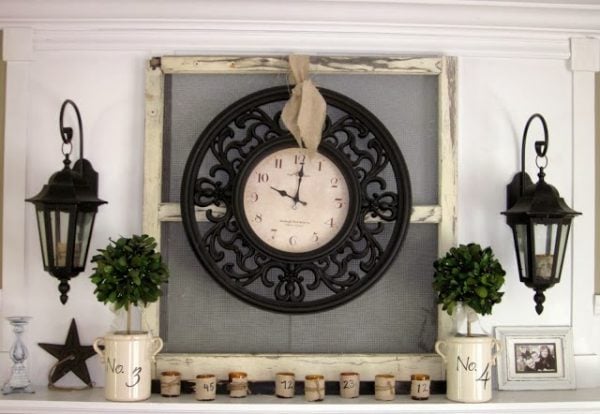 Down to Earth Style - old window with clock - via Remodelaholic