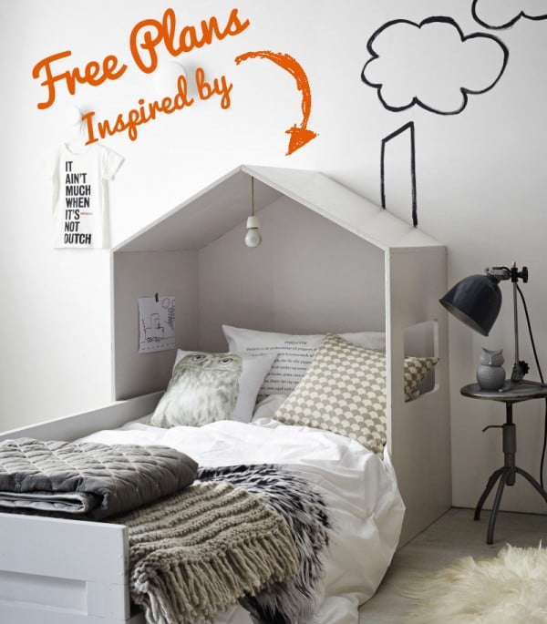 A unique and modern house headboard to dress up a twin bed.  Free plans and tutorial on Remodelaholic.com #headboard #bedroom