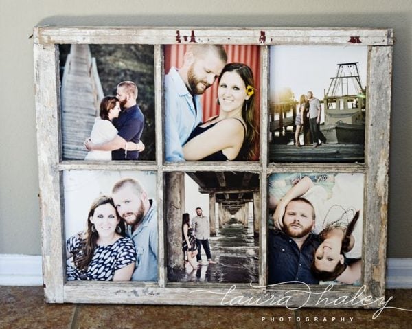 Laura Haley Photography - old paned window as photo frame - via Remodelaholic