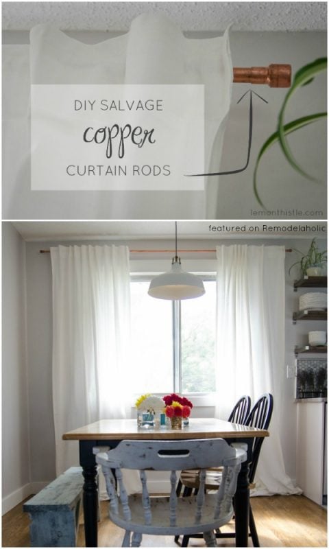 Salvaged Copper Pipe Curtain Rods | Lemon Thistle on Remodelaholic.com #AllThingsWindows #DIY #upcycle