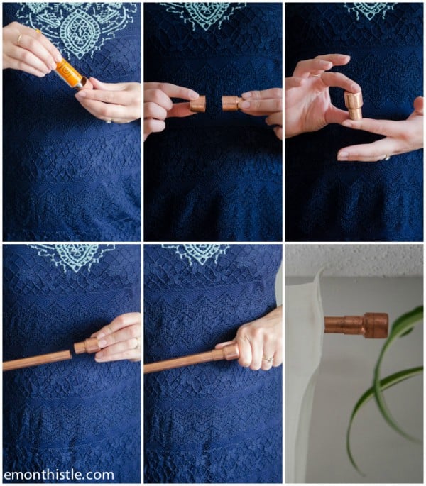 assemble a copper pipe curtain rod and finial, Lemon Thistle on Remodelaholic