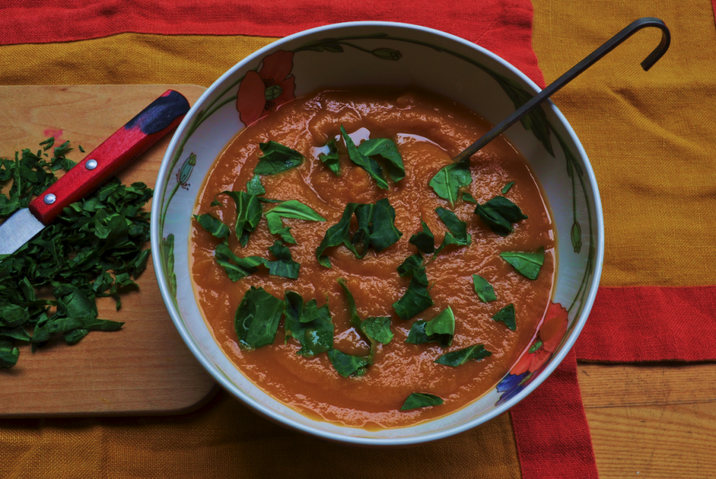 Sweet Potato with Greens and Bourbon Soup