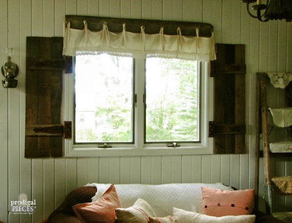 barn wood shutters and lace valance, Prodigal Pieces on Remodelaholic