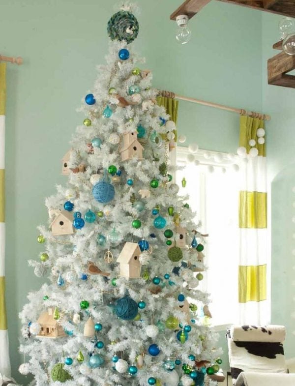 turquoise blue and green christmas tree - Emily Henderson via @Remodelaholic